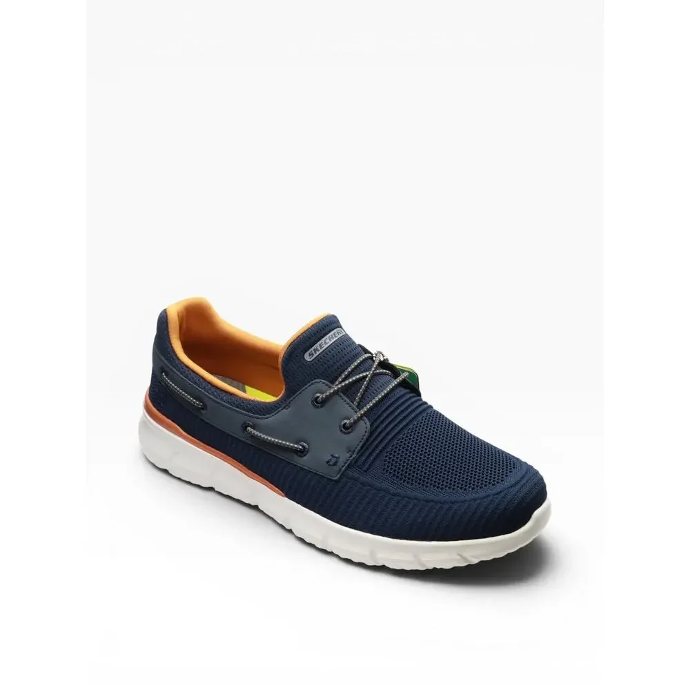 SKECHERS MEN'S DEL RETTO-CLEAN SLATE KNITTED BUNGEE SLIP ON, NAVY, 14 W US
